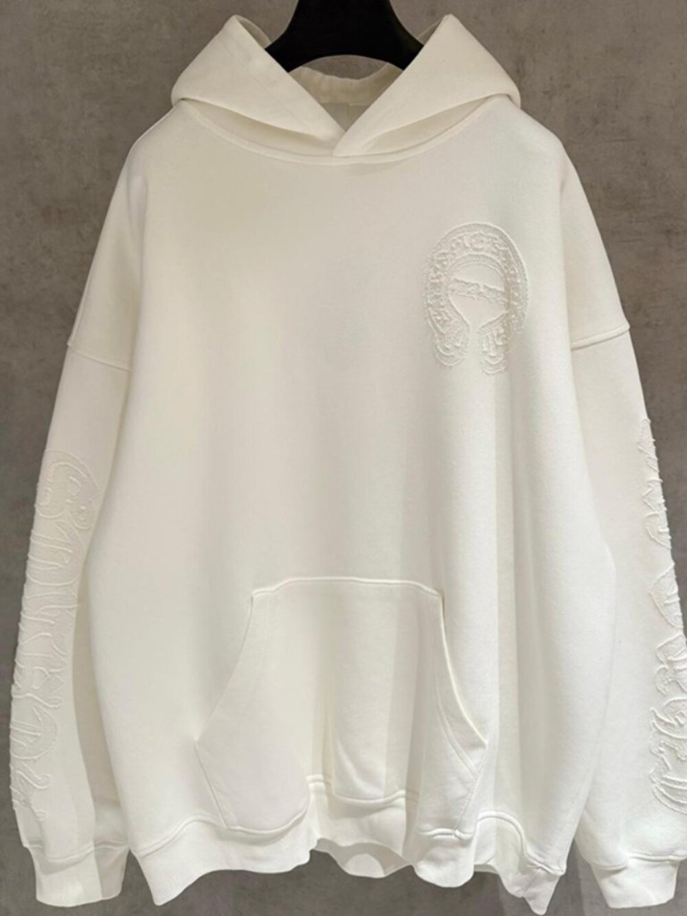 Chrome Hearts Embroidered Pattern White Hooded Sweatshirt Size XL